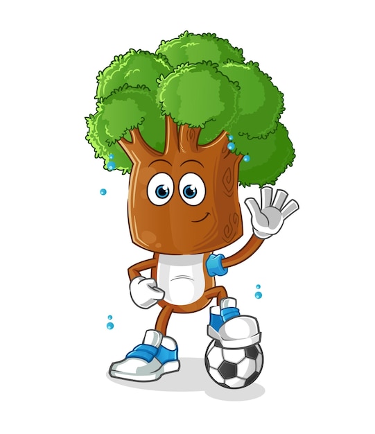 Tree head cartoon playing soccer illustration character vector