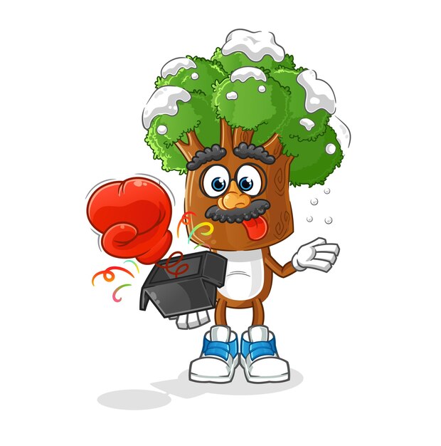 Tree head cartoon prank glove in the box cartoon mascot