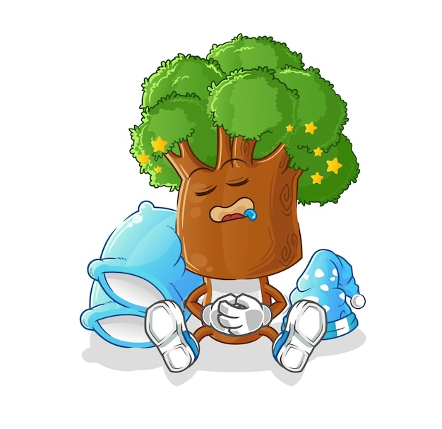 Tree head cartoon sleeping character. cartoon mascot vector