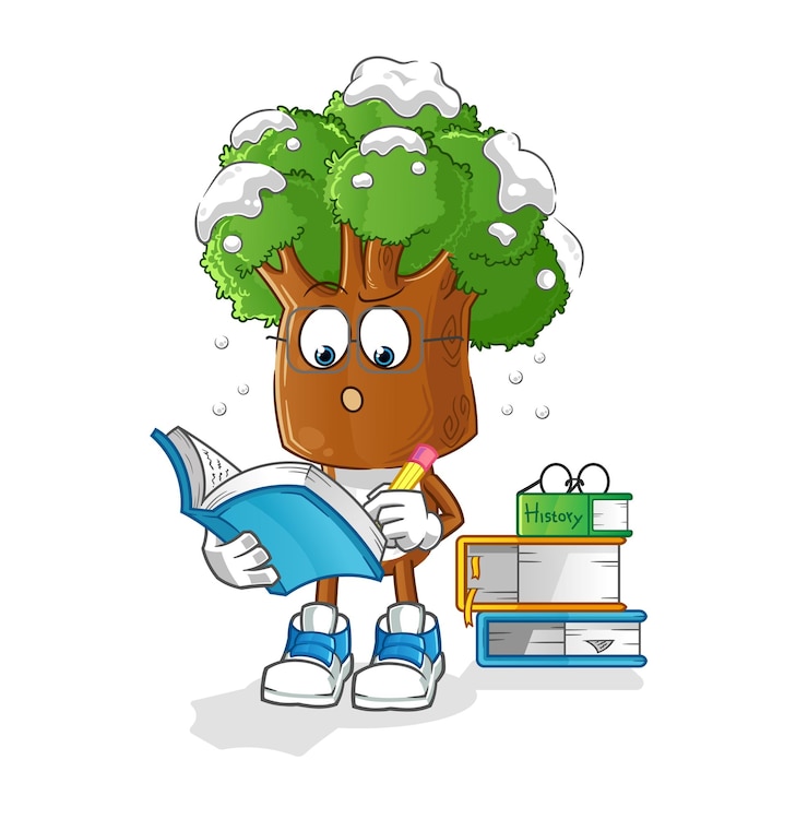 वेक्टर tree head cartoon studying mascot cartoon vector