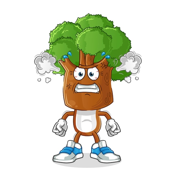 Tree head cartoon very angry mascot. cartoon vector