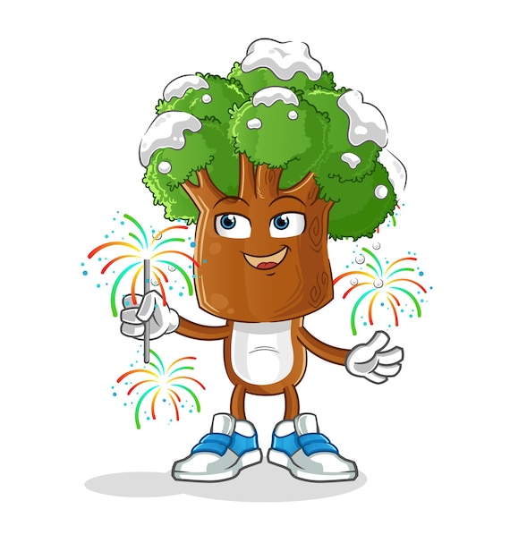 Tree head cartoon with fireworks mascot cartoon vector