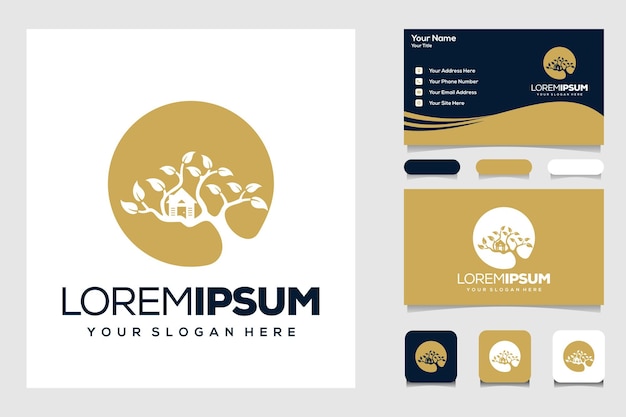 木と家のロゴのテンプレート名刺