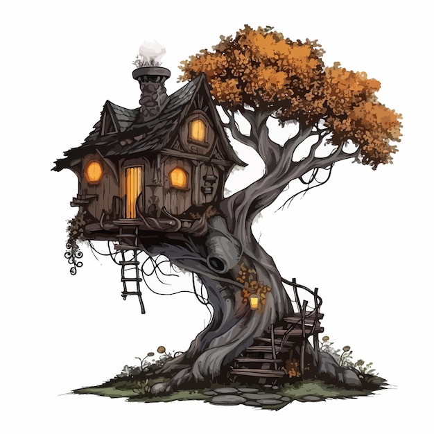 Вектор tree_house_concept_vector_illustration (концепция деревянного дома_вектор_иллюстрация)