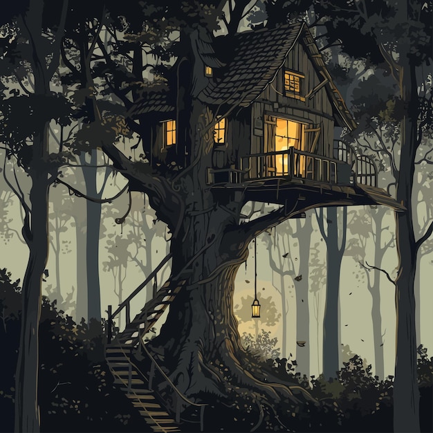 Tree_house_in_forest_vector_illustratie