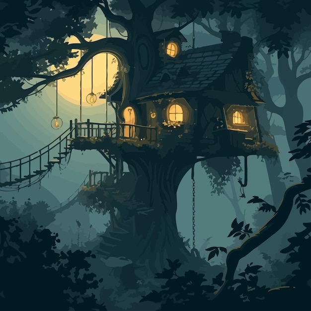 Tree_house_in_forest_vector_illustration