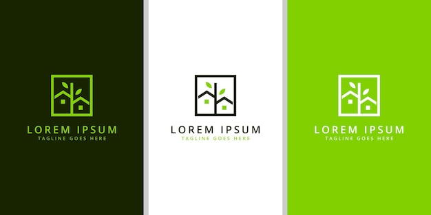 モダンなラインアートスタイルのツリーハウスのロゴデザインテンプレート Premiumベクターデザイン
