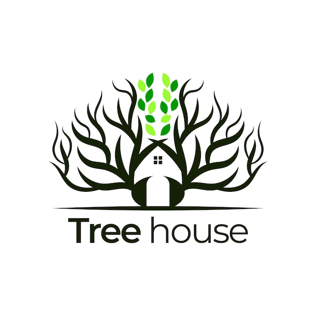 Vettore modello di progettazione del logo della casa sull'albero