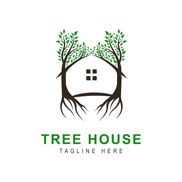 Вектор Логотип дома на дереве шаблон векторного дизайна дома природы логотип для бизнеса, связанного с охраной окружающей среды