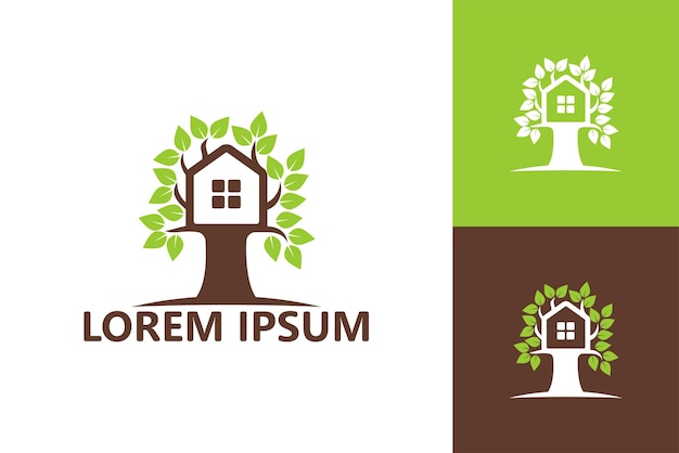 Вектор дизайна логотипа дома на дереве