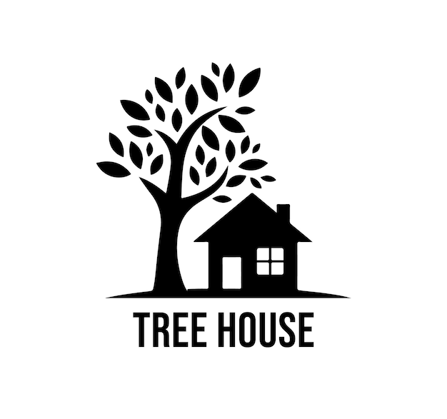 Progettazione del logo vettoriale della casa sull'albero