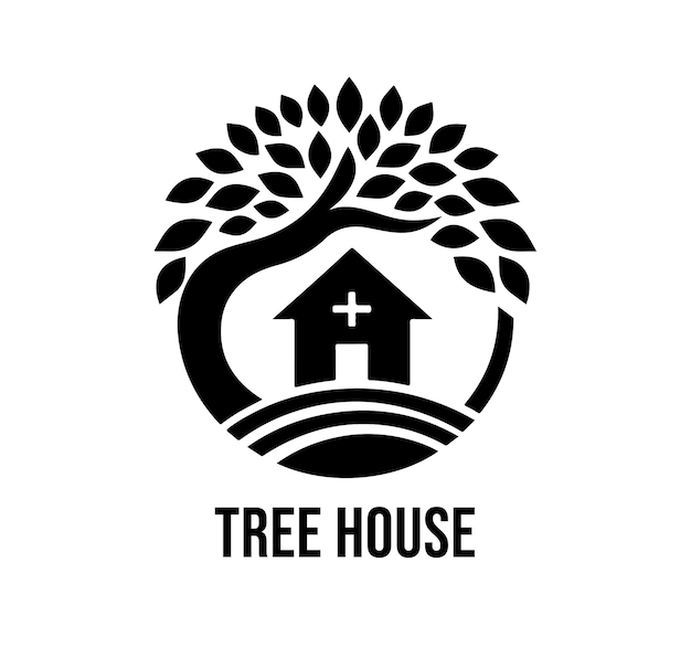 Progettazione del logo vettoriale della casa sull'albero