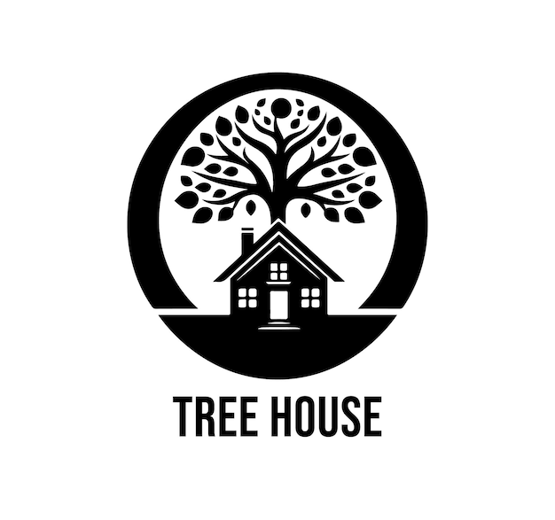 Vettore progettazione del logo vettoriale della casa sull'albero