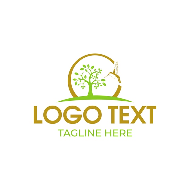 Tree and hummingbird logo design