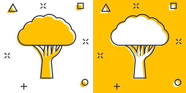 만화 스타일의 트리 아이콘 격리 된 흰색 배경에 숲 만화 벡터 일러스트 식물 스플래시 효과 기호 비즈니스 개념
