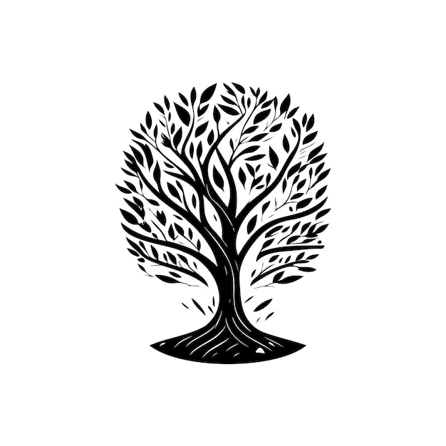 Tree Icon hand draw black colour Earth day logo vector element and symbol