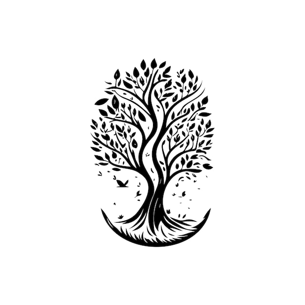 Икона дерева, нарисованная рукой, черный цвет, векторный элемент и символ логотипа Дня Земли