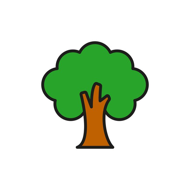 Tree icon in green and brown colour symbolizing nature growth for simple concept design black line