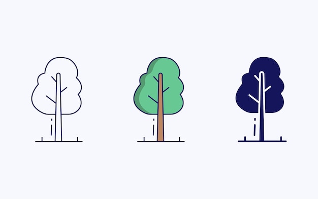 Vector tree icon, line and glyph vector illustration