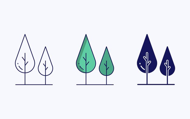 Vector tree icon, line and glyph vector illustration