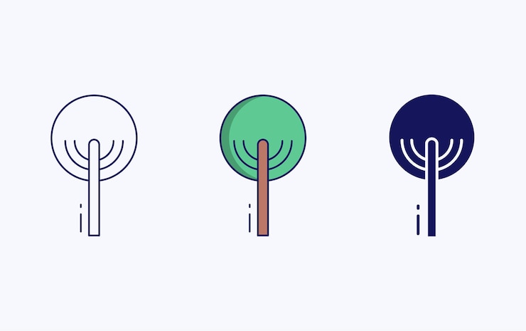 Vector tree icon, line and glyph vector illustration