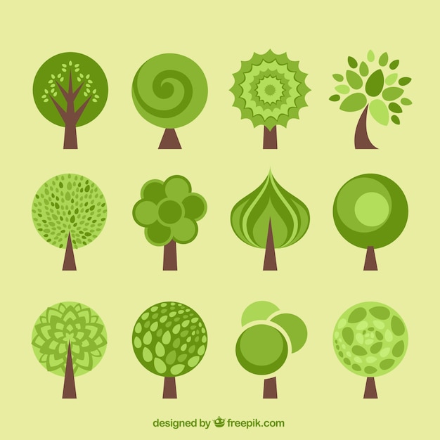 Vector tree icons collection in flat design style