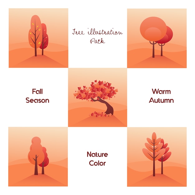 Vector tree illustration pack for autumn