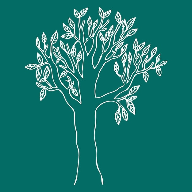 Tree illustration tree sketch drawn white tree on green background