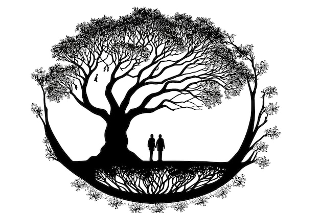 Vettore illustrazione dell'albero illustrazione vettoriale sfondo bianco e nero