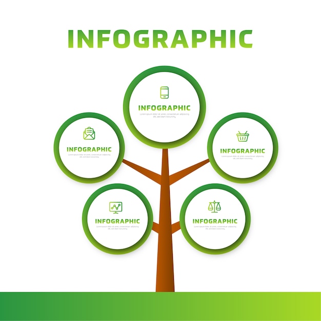 Albero infografica diagramma di affari verde e modello.