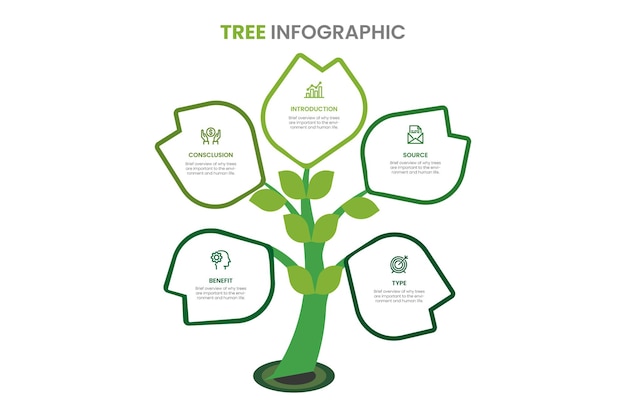 tree infographic with icons numbers and placeholder text green business diagram and template vec