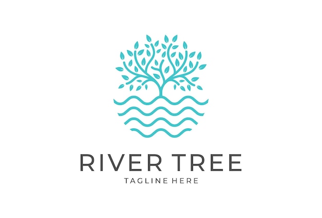 Tree lake logo icon river tree logo circle shape design vector template