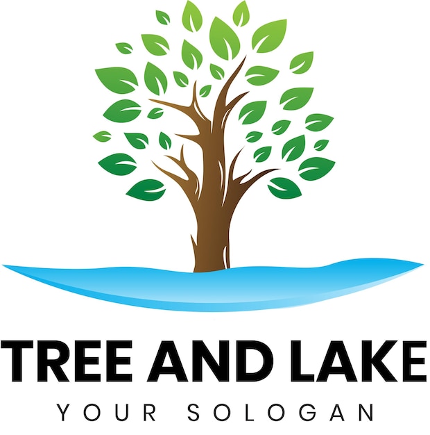 Vettore logo albero e lago