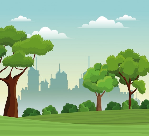 Premium Vector | Tree landscape park nature city background