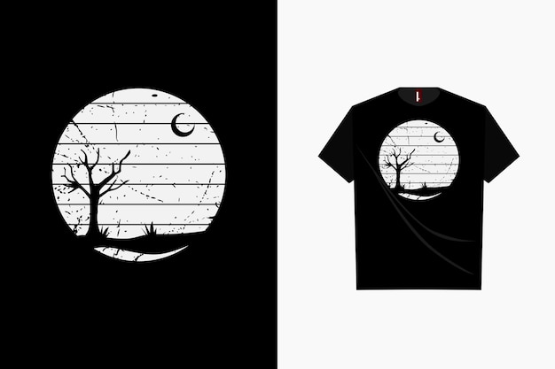 Tree and landscape retro t shirt design