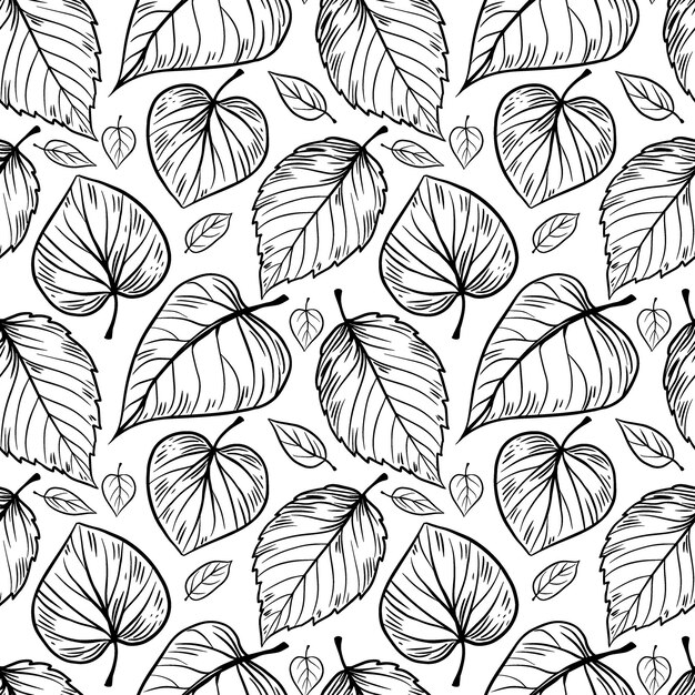 Vector tree leaves floral seamless pattern spring background vector doodle sketch