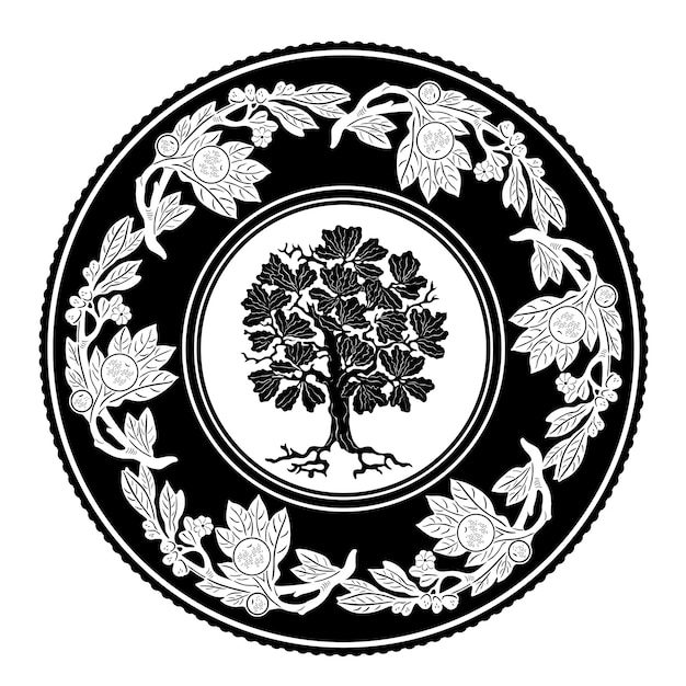 Вектор Листья дерева с цветочной рамкой логотип модель 4 силуэт ручной работы