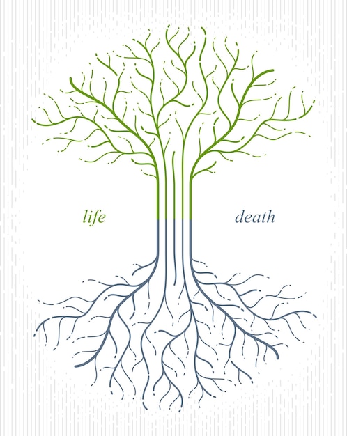 Vector tree of life, life and death, the cycle of life, vector logo drawing in linear style, classic symbol.