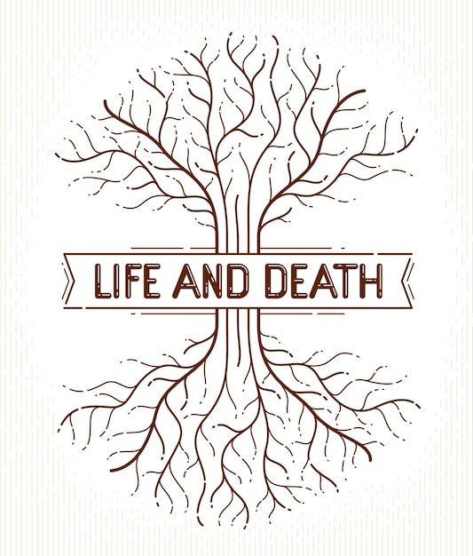 Vector tree of life, life and death, the cycle of life, vector logo drawing in linear style, classic symbol.