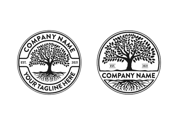 Tree of life logo illustration, stamp badge design template