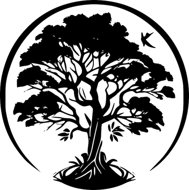 生命の木 ミニマリストとフラットロゴのベクトルイラスト