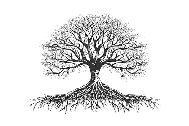 Tree of life silhouette with roots sketch vector illustration design