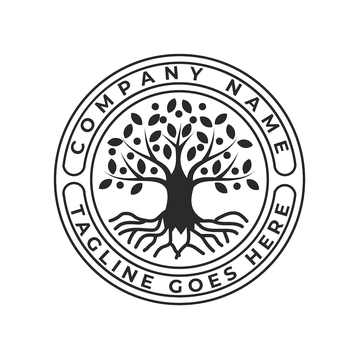 Vector tree of life stamp seal emblem oak banyan tree logo design inspiration coat of arms of oak banyan maple logo design vector