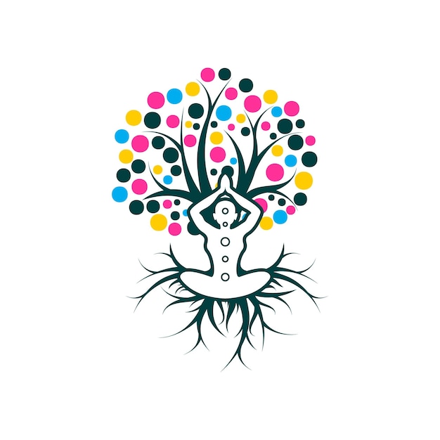 Vettore modello di progettazione del logo di yoga dell'albero della vita