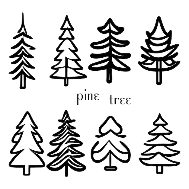 Tree line art vector icon set