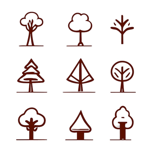 Набор векторных иконок линии дерева