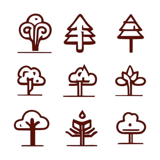 Tree line art vector icon set