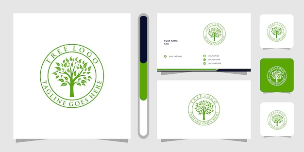 Вектор Логотип и визитная карточка. шаблон логотипа зеленый сад