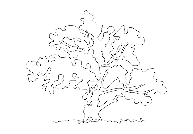 Tree logo continuous one line drawing of nature tree vector illustration