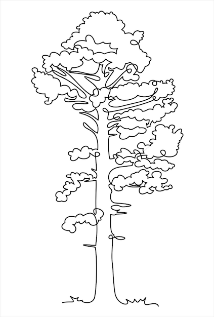 Tree logo continuous one line drawing of nature tree vector illustration